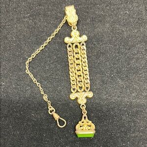 Jade & Gold Plated Edwardian Men’s Watch Fob Rare Jade Stoned Piece
